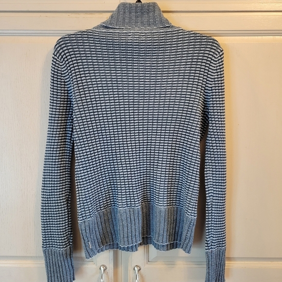 Vintage Calvin Klein Blue White Stripes Turtleneck Ribbed Knit Sweater - Picture 2 of 6